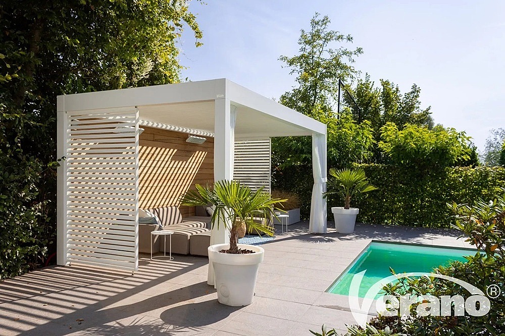 V755 Nova tuinkamer met schuifdeuren - buitenzonwering - lamellendak - Verano product