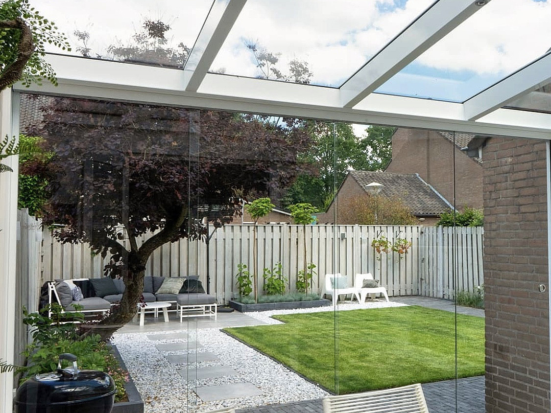 Terrasoverkapping Verano glaswanden glazen schuifwand glazen schuifwanden